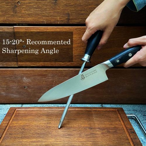  TUO Knife Sharpening Kit Honing Steel 8 Inch Knife Sharpeners for Kitchen , Knives Sharpener Steel Honing Rod, German X50CrMoV15 Honing Steel with Full Tang Pakkawood Handle, BLACK