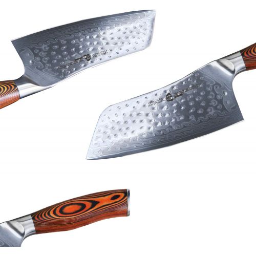  [아마존베스트]TUO Cutlery Cleaver Knife - Japanese AUS-10 Damascus Steel Hammered Finish - Chinese Chefs Knife For Meat And Vegetable With Ergonomic Pakkawood Handle - 7 - Fiery Phoenix Series