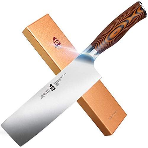  [아마존베스트]TUO Nakiri Knife - Vegetable Cleaver Kitchen Knives - Japanese Chef Knife German X50CrMoV15 Stainless Steel - Pakkawood Handle - 6.5 - Fiery Series