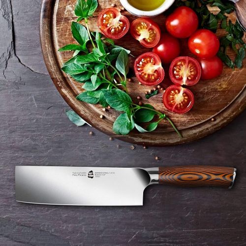  [아마존베스트]TUO Nakiri Knife - Vegetable Cleaver Kitchen Knives - Japanese Chef Knife German X50CrMoV15 Stainless Steel - Pakkawood Handle - 6.5 - Fiery Series