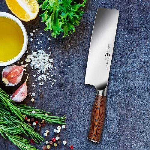  [아마존베스트]TUO Nakiri Knife - Vegetable Cleaver Kitchen Knives - Japanese Chef Knife German X50CrMoV15 Stainless Steel - Pakkawood Handle - 6.5 - Fiery Series