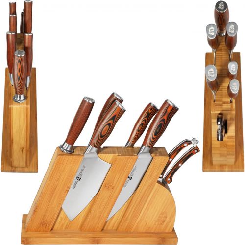  [아마존베스트]TUO Cutlery Knife Set with Wooden Block, Honing Steel and Shears - Forged HC German Steel X50CrMoV15 with Pakkawood Handle - Fiery Series 8pcs Knives Block Set TC0714