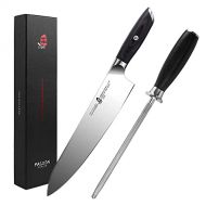 TUO 10 inch Chef Knife with Honing Steel 8 inch Sharpening Rod for Kitchen Knife German HC Steel with Pakkawood Handle FALCON SERIES Gift Box Included