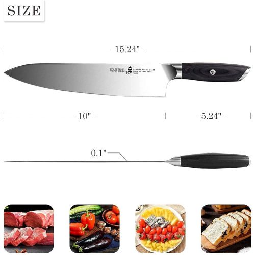  TUO 10 inch Chef Knife with Honing Steel 8 inch Sharpening Rod for Kitchen Knife German HC Steel with Pakkawood Handle FALCON SERIES Gift Box Included