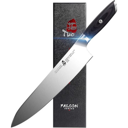  TUO 10 inch Chef Knife with Honing Steel 8 inch Sharpening Rod for Kitchen Knife German HC Steel with Pakkawood Handle FALCON SERIES Gift Box Included