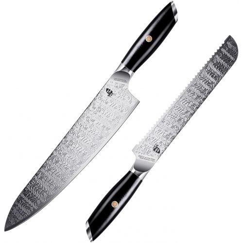  TUO Bread Knife 8 inch&Chef Knife 10 inch AUS 8 Japanese Stainless Steel & G10 Handle FALCON S SERIES with Gift Box