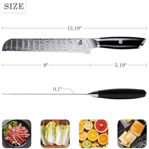  TUO Bread Knife 8 inch&Chef Knife 10 inch AUS 8 Japanese Stainless Steel & G10 Handle FALCON S SERIES with Gift Box