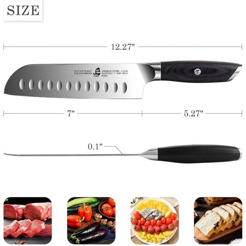  TUO 7 inch Santoku Knife & 8 inch Bread Knife & Kitchen Shears, Kitchen Cooking Knife Cake Knife German HC Steel with Pakkawood Handle FALCON SERIES Gift Box Included