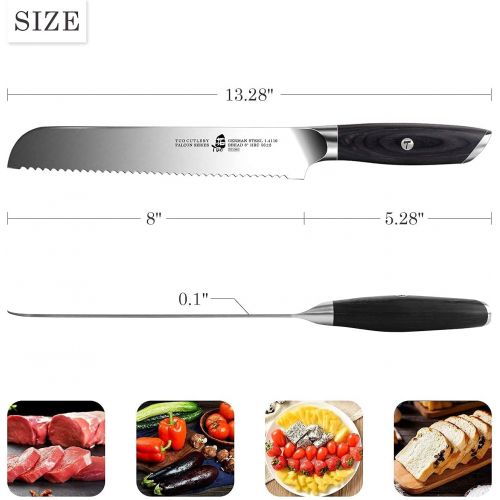  TUO 7 inch Santoku Knife & 8 inch Bread Knife & Kitchen Shears, Kitchen Cooking Knife Cake Knife German HC Steel with Pakkawood Handle FALCON SERIES Gift Box Included