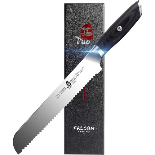  TUO 7 inch Santoku Knife & 8 inch Bread Knife & Kitchen Shears, Kitchen Cooking Knife Cake Knife German HC Steel with Pakkawood Handle FALCON SERIES Gift Box Included