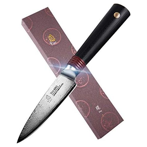  TUO Paring Knife 3.5 inch AUS 10 Stainless Steel Core Japanese Damascus Kitchen Knives, Ring DM Series