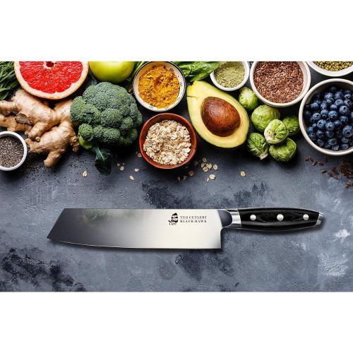  TUO Kiritsuke Knife 8.5 inch Kiritsuke Chef Knife Japanese Vegetable Meat Knife German HC Steel Full Tang Pakkawood Handle BLACK HAWK SERIES with Gift Box