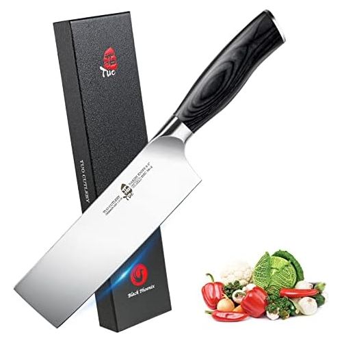  TUO Nakiri Knife 6.5 inch Asian Usaba Knife Japanese Chef Knife Vegetable Cleaver Ultra Sharp, German Super Stainless Steel Cutlery, Ergonomic Pakkawood Handle Gift Box, Black Ph