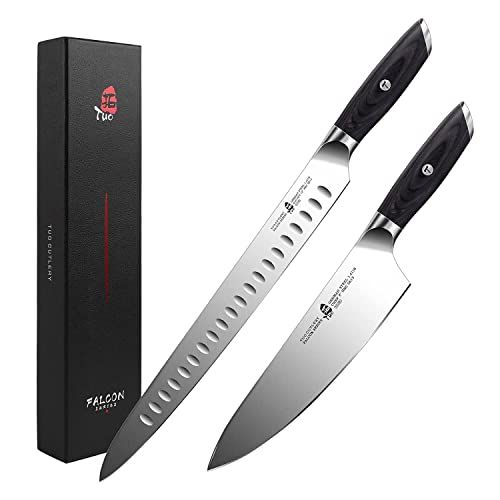  TUO Slicing Carving Knife 12 inch & 8 inch Chef Knife Kitchen Knife Brisket Turkey Meat Slicing Knife German HC Steel with Pakkawood Handle FALCON SERIES Gift Box Included