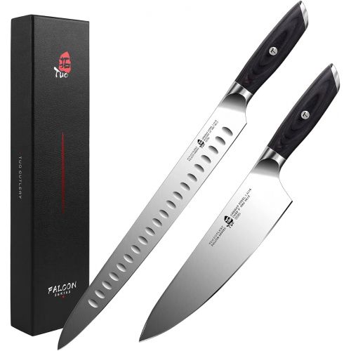  TUO Slicing Carving Knife 12 inch & 8 inch Chef Knife Kitchen Knife Brisket Turkey Meat Slicing Knife German HC Steel with Pakkawood Handle FALCON SERIES Gift Box Included