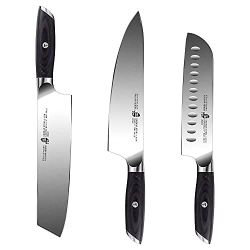  TUO 8 inch Chef Knife & 8.5 inch Kiritsuke Knife & 7 inch Santoku Knife, Vegetable Meat Kitchen Cooking Knife German HC Steel with Pakkawood Handle FALCON SERIES Gift Box Inclu