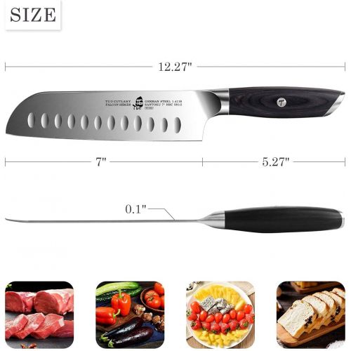  TUO 8 inch Chef Knife & 8.5 inch Kiritsuke Knife & 7 inch Santoku Knife, Vegetable Meat Kitchen Cooking Knife German HC Steel with Pakkawood Handle FALCON SERIES Gift Box Inclu