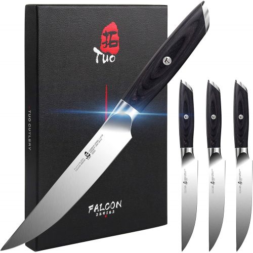  TUO Kitchen Knife Set 17 pcs & Steak Knife Set 4 pcs, Built in Straight and Serrated Steak Knife for Family Dinner, German HC Steel with Pakkawood Handle FALCON SERIES Gift Box I