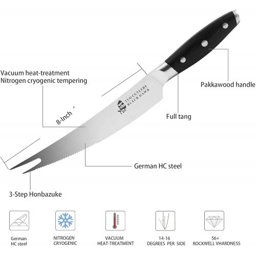  TUO BLACK HAWK Kitchen Knife 7 inch Santoku Knife & 8 inch Carving Knife Forks Barbecue Knife & Kitchen Shears Heavy Duty Food Scissors with Gift Box German HC Steel Full Tang