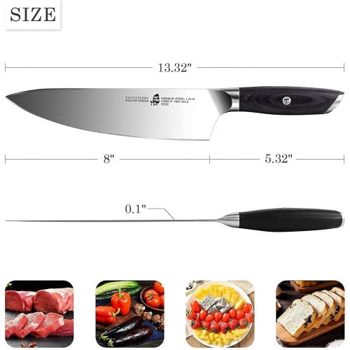  TUO 8 inch Chef Knife with Honing Steel 8 inch Sharpening Rod for Kitchen Knife German HC Steel with Pakkawood Handle FALCON SERIES Gift Box Included