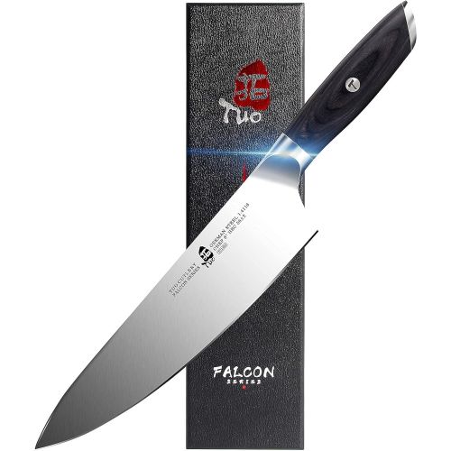  TUO 8 inch Chef Knife with Honing Steel 8 inch Sharpening Rod for Kitchen Knife German HC Steel with Pakkawood Handle FALCON SERIES Gift Box Included