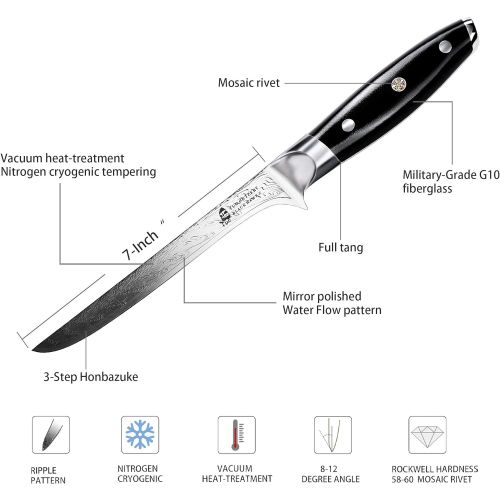  TUO Boning Knife 7 inch Fillet Knife Professional Small Kitchen Knife Full Tang G10 Handle Black Hawk S Series with Gift Box