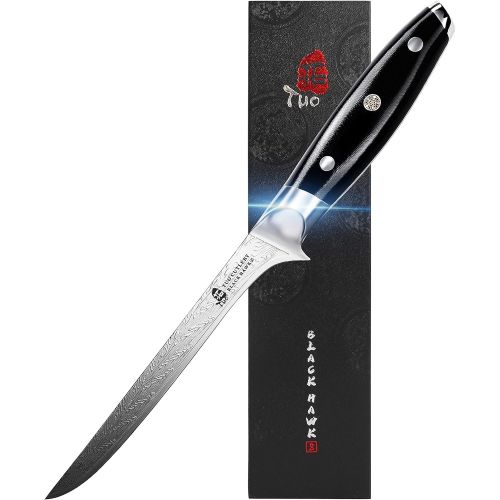  TUO Boning Knife 7 inch Fillet Knife Professional Small Kitchen Knife Full Tang G10 Handle Black Hawk S Series with Gift Box