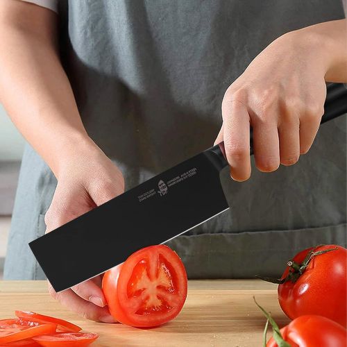  TUO Nakiri Knife 6.5 Professional Asian Usuba Knives & Japanese Chefs with Black Titanium Plated Blade Japanese AUS 8 Stainless Steel Pakkawood Handle Dark Knight Series with