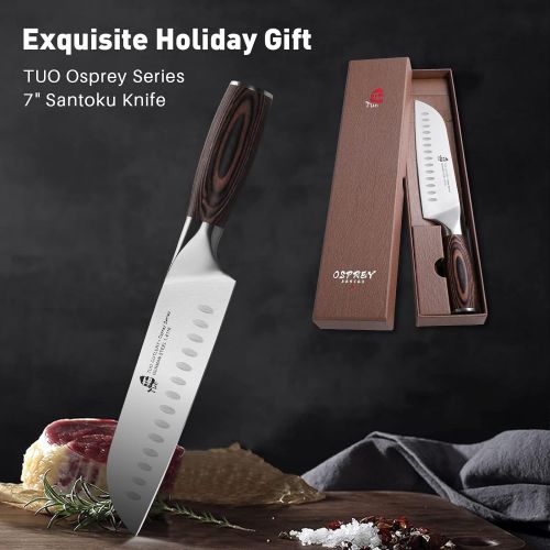 TUO Santoku Knife 7 inch Kitchen Chef Knife Asian Knives Vegetable Meat Cleaver Knife German HC Stainless Steel Ergonomic Pakkawood Handle Osprey Series with Gift Box