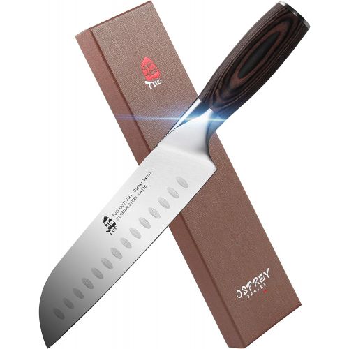  TUO Santoku Knife 7 inch Kitchen Chef Knife Asian Knives Vegetable Meat Cleaver Knife German HC Stainless Steel Ergonomic Pakkawood Handle Osprey Series with Gift Box