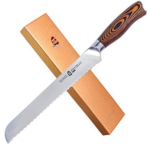  TUO Bread Knife Razor Sharp Serrated Slicing Knife High Carbon German Stainless Steel Kitchen Cutlery Pakkawood Handle Luxurious Gift Box Included 9 inch Fiery Phoenix S