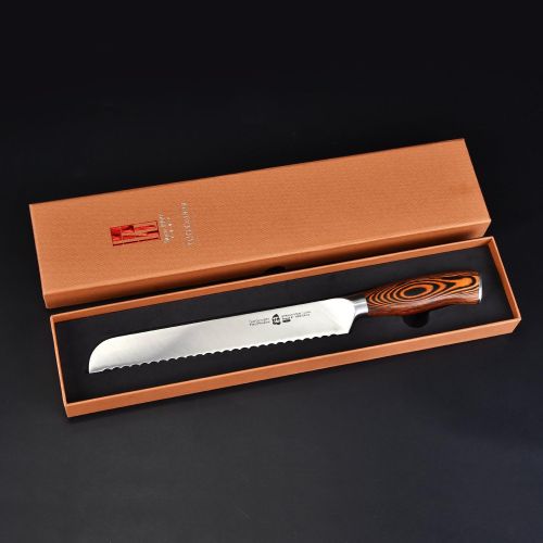  TUO Bread Knife Razor Sharp Serrated Slicing Knife High Carbon German Stainless Steel Kitchen Cutlery Pakkawood Handle Luxurious Gift Box Included 9 inch Fiery Phoenix S