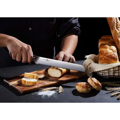  TUO Bread Knife Razor Sharp Serrated Slicing Knife High Carbon German Stainless Steel Kitchen Cutlery Pakkawood Handle Luxurious Gift Box Included 9 inch Fiery Phoenix S