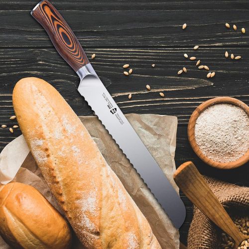  TUO Bread Knife Razor Sharp Serrated Slicing Knife High Carbon German Stainless Steel Kitchen Cutlery Pakkawood Handle Luxurious Gift Box Included 9 inch Fiery Phoenix S