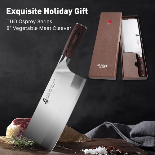  TUO Vegetable Meat Cleaver Knife 8 inch Professional Chinese Cleaver Knife Butcher Knives Kitchen Chef Knives German HC Stainless Steel Ergonomic Pakkawood Handle Osprey Se