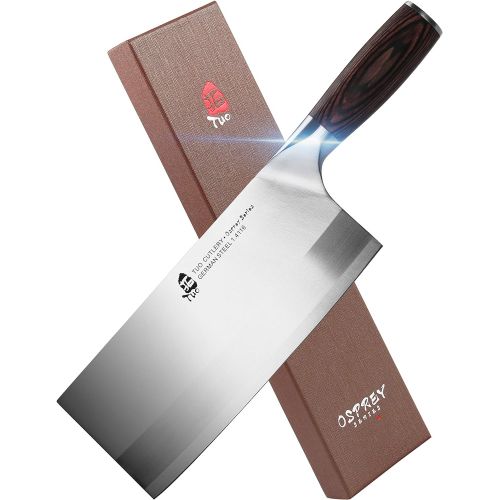  TUO Vegetable Meat Cleaver Knife 8 inch Professional Chinese Cleaver Knife Butcher Knives Kitchen Chef Knives German HC Stainless Steel Ergonomic Pakkawood Handle Osprey Se