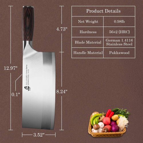  TUO Vegetable Meat Cleaver Knife 8 inch Professional Chinese Cleaver Knife Butcher Knives Kitchen Chef Knives German HC Stainless Steel Ergonomic Pakkawood Handle Osprey Se
