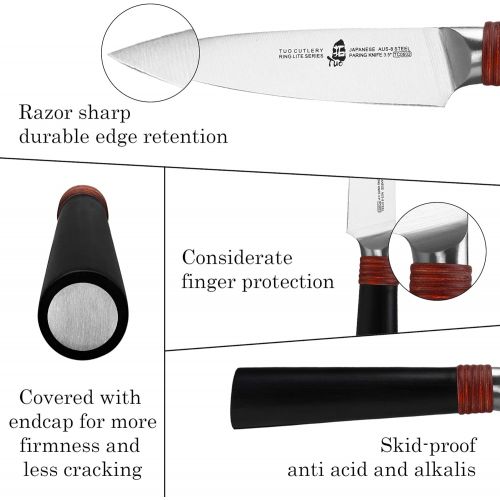  TUO Paring Knife 3.5 inch Peeling Knife Professional Fruits Knife Vegetable Peeler Razor Sharp Small Kitchen Knife, Premium AUS 8 Steel with Pakkawood Handle, Ring Lite Series with