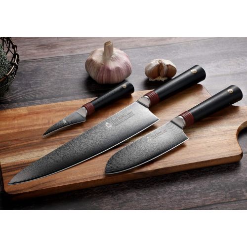  TUO Chefs Knife Kitchen Chef Knives Japanese AUS 10 Damascus Steel Dishwasher Safe G10 Handle Gift Case Included RING DM Series TC0301DM 8