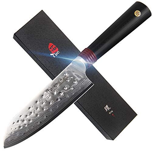  TUO Santoku Knife, 5.5” Japanese High Carbon Damascus Stainless Steel Blade, Dishwasher Safe, Black Fiberglass Handle, Asian Kitchen Knife For Home And Restaurant, Includes Gift Bo