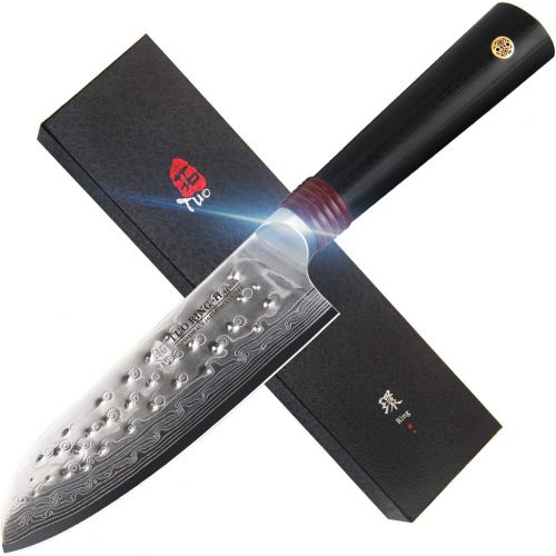  TUO Santoku Knife, 5.5” Japanese High Carbon Damascus Stainless Steel Blade, Dishwasher Safe, Black Fiberglass Handle, Asian Kitchen Knife For Home And Restaurant, Includes Gift Bo