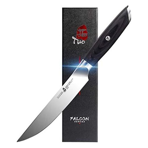  TUO Kitchen Steak Knife 5 inch Straight Single Steak Knife German HC Steel Dinner Table Knife Full Tang Pakkwood Handle Falcon Series with Gift Box