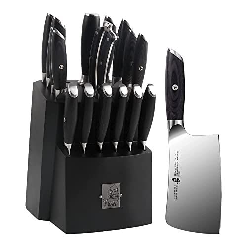  TUO Vegetable Cleaver 6.5 inch & Kitchen Knife Set 17 pcs Meat Cleaver Chopping Chopper Knife German HC Steel with Pakkawood Handle FALCON SERIES Gift Box Included