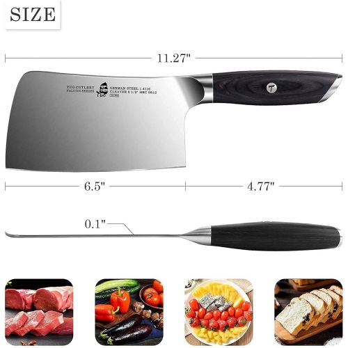  TUO Vegetable Cleaver 6.5 inch & Kitchen Knife Set 17 pcs Meat Cleaver Chopping Chopper Knife German HC Steel with Pakkawood Handle FALCON SERIES Gift Box Included