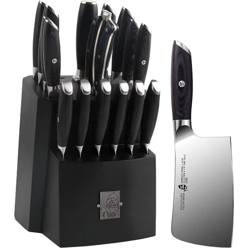  TUO Vegetable Cleaver 6.5 inch & Kitchen Knife Set 17 pcs Meat Cleaver Chopping Chopper Knife German HC Steel with Pakkawood Handle FALCON SERIES Gift Box Included