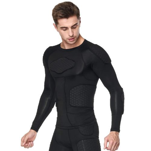  TUOY Classic Padded Compression Shirt - Long Sleeve Padded Protective Shirt (Black)