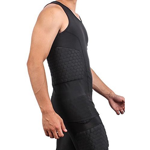  TUOY Men’s Sleeveless Shirt Padded Compression Protective Vest Rib Protector Padded Shirt Tank Tops for Football Basketball Hockey Cycling (Black)