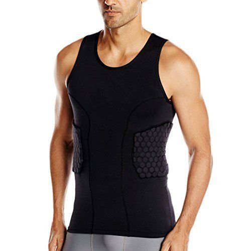  TUOY Men’s Sleeveless Shirt Padded Compression Protective Vest Rib Protector Padded Shirt Tank Tops for Football Basketball Hockey Cycling (Black)