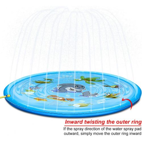  TUPARKA Upgraded Splash Pad Outdoor Sprinkler Mat Inflatable Water Toys， Summer Backyard Fun Water Toys for Children, Blue Ocean Large Splash Play Mat,68 inch/170cm