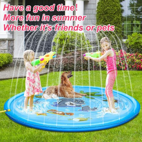  TUPARKA Upgraded Splash Pad Outdoor Sprinkler Mat Inflatable Water Toys， Summer Backyard Fun Water Toys for Children, Blue Ocean Large Splash Play Mat,68 inch/170cm